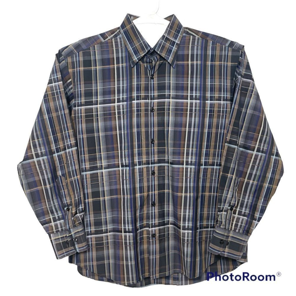 Vluxe by‎ Lucky Nahum Shirt Mens XL Long Sleeve Button Up Plaid Multicolored